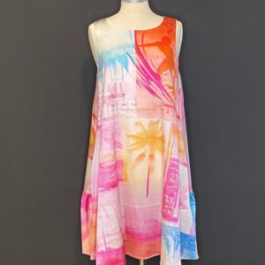 GRACE Sommerkleid ohne Arm Pink/Gelb