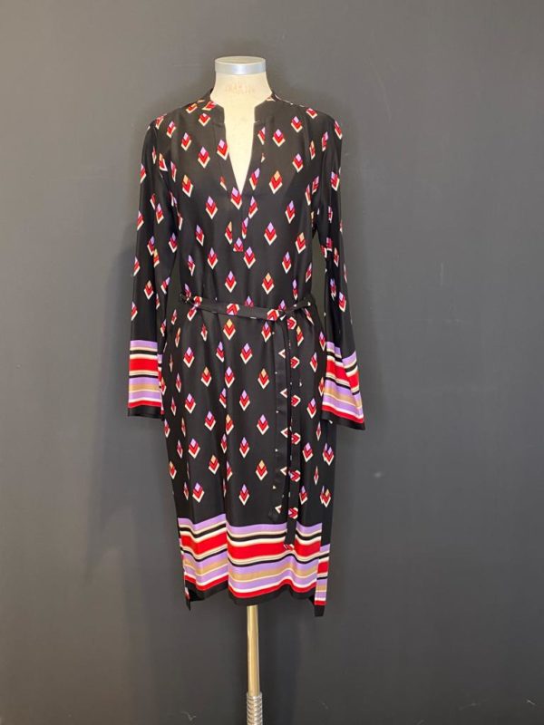 Ana Alcazar Kleid im Ethno Boho Look Black Rot Gemustert